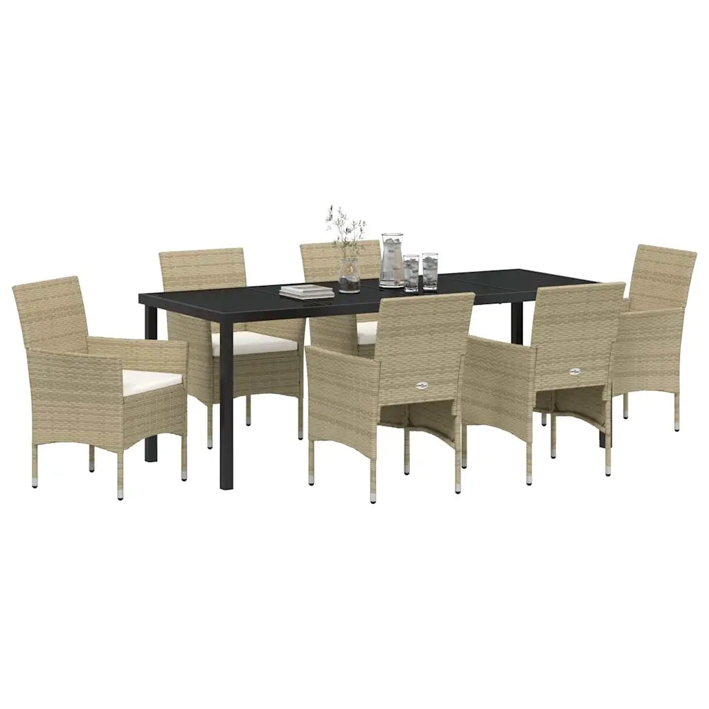 Set da Pranzo per Giardino con cuscino 7 pcs Beige polyrattan 3379742