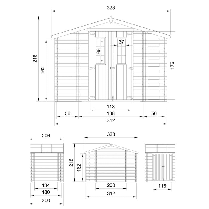 TIMBELA M389F Casetta da Giardino in Legno - 3,53 + 0,97+0,97 m2