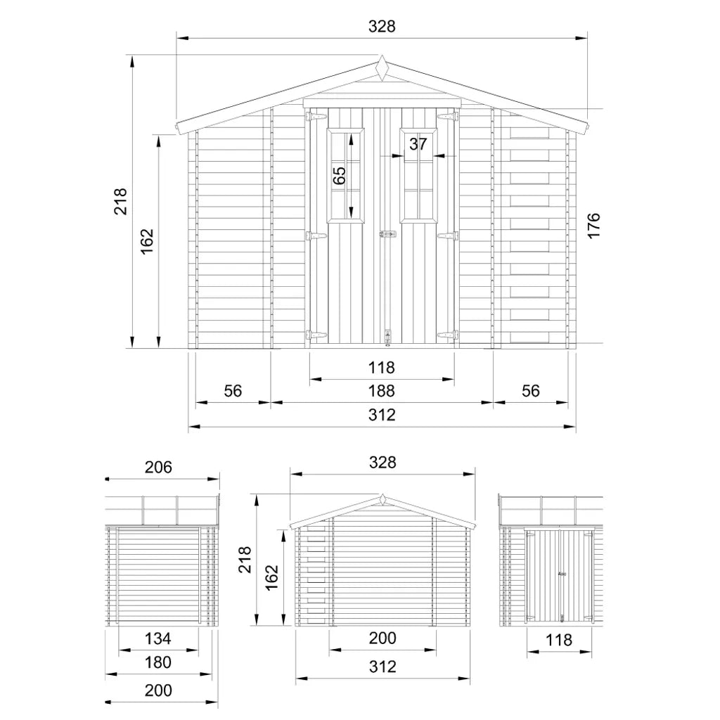 TIMBELA M389C Casetta da Giardino in Legno - 3,53 + 0,97+0,97 m2