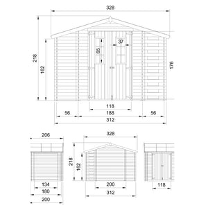 TIMBELA M389C+M389G Casetta da Giardino in Legno CON PAVIMENTO TRATTATO - 3,53 + 0,97+0,97 m2