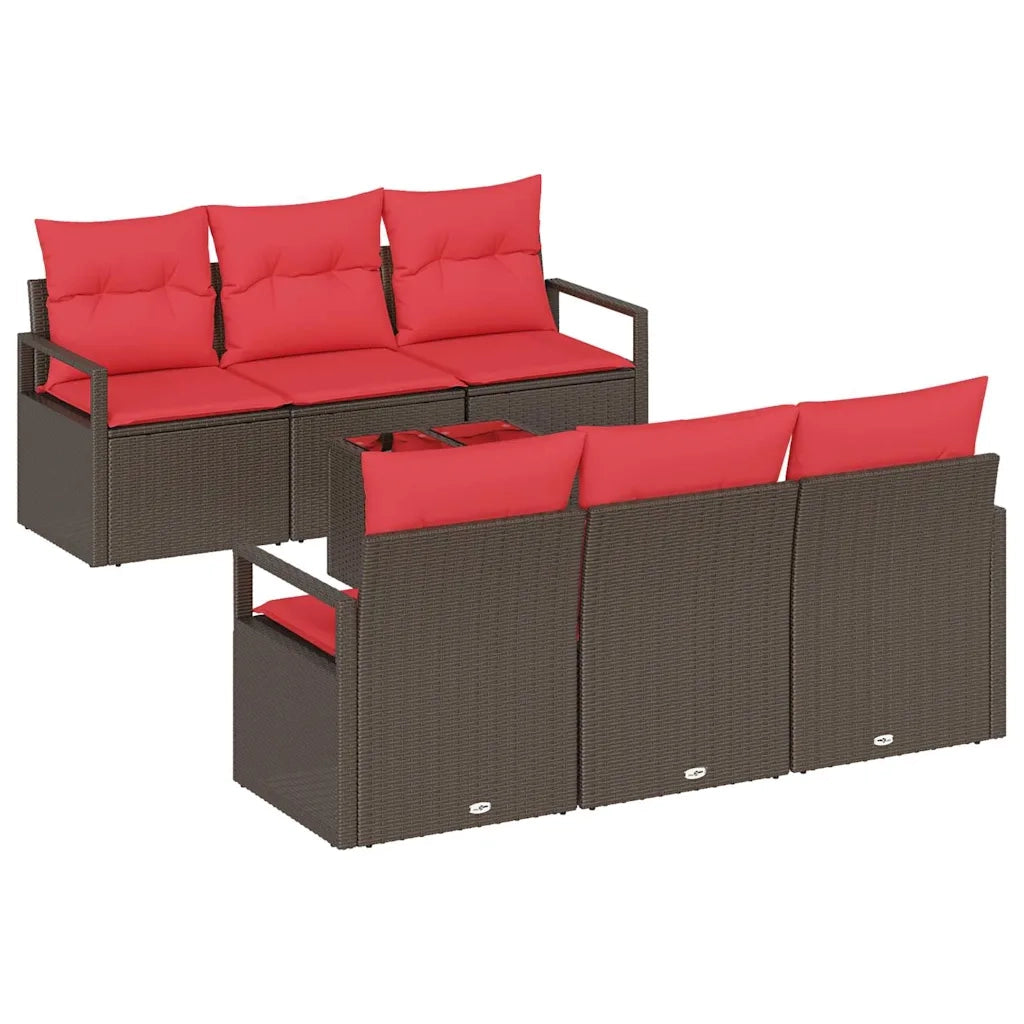Set di divani con cuscino 7 pcs Marrone e Rosso polyrattan