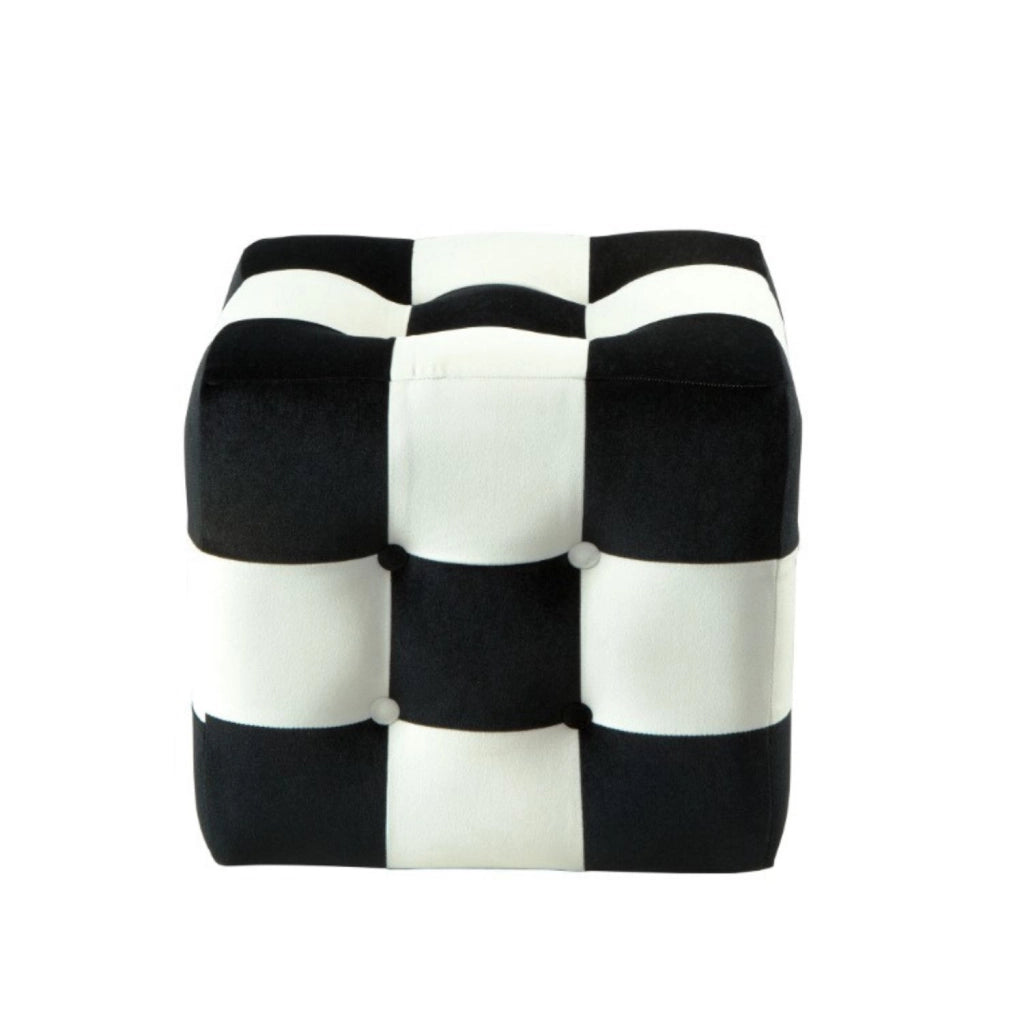 Pouf in velluto "Patchwork" - 42 x 42 x 42 cm - Nero / Bianco