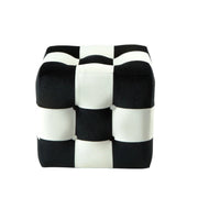 Pouf in velluto "Patchwork" - 42 x 42 x 42 cm - Nero / Bianco
