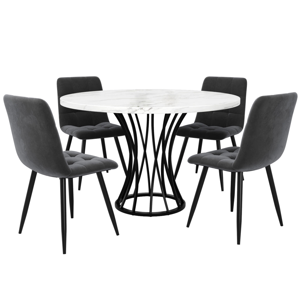Set da pranzo 5 pezzi 80x80x76 cm con sedie in velluto; MDF e metallo multicolore