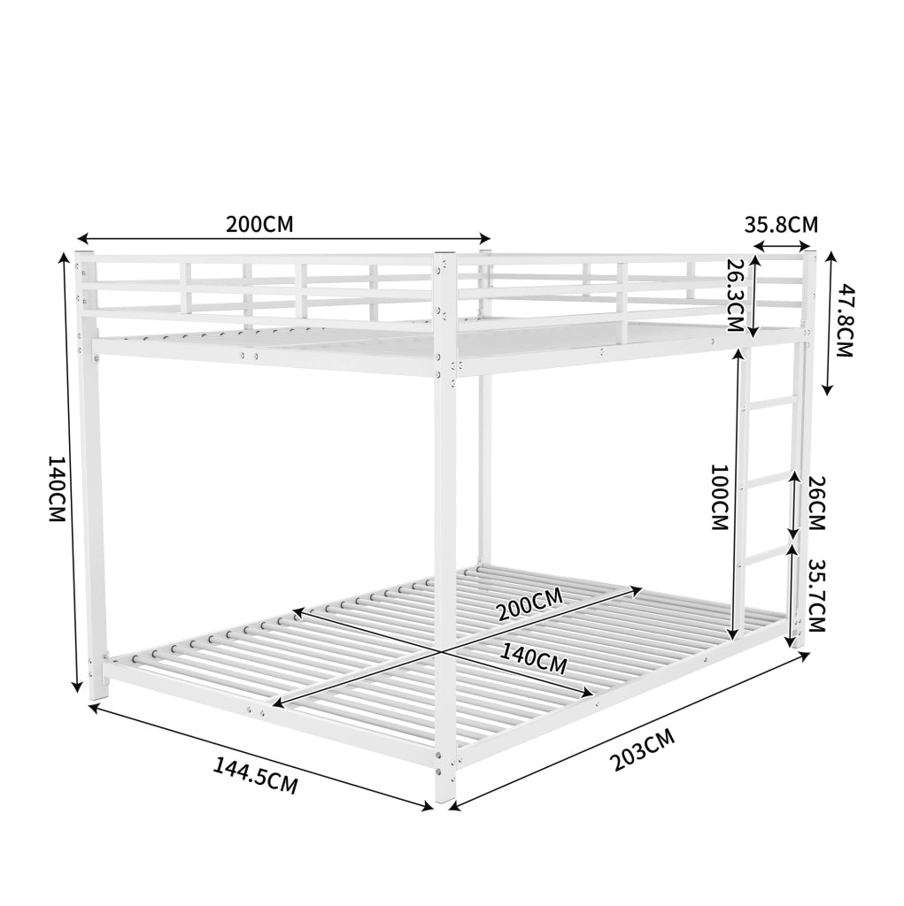 Letto a castello 140x200 cm salvaspazio; struttura stabile; metallo bianco