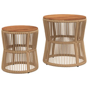 Tavolini da Giardino 2 pz | Tavolino da esterno con Piano in Legno Beige in Polyrattan
