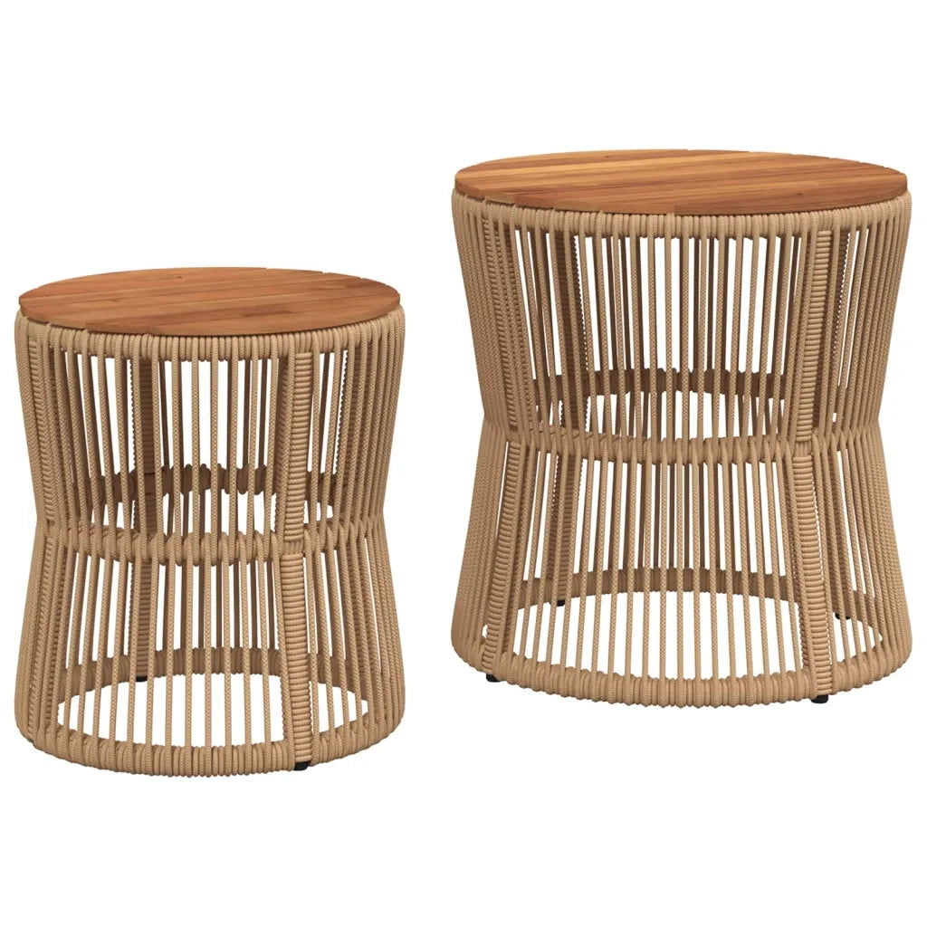 Tavolini da Giardino 2 pz | Tavolino da esterno con Piano in Legno Beige in Polyrattan