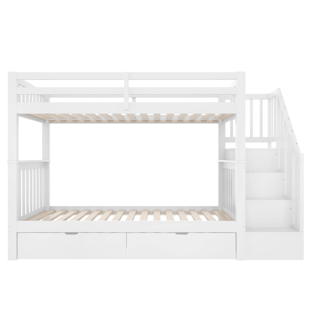 Letto a castello 90x200 cm con scala contenitore bianco