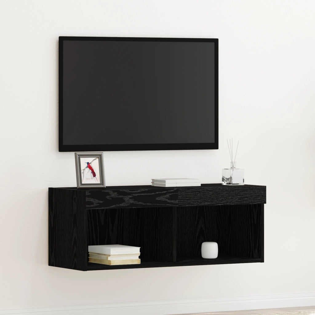 Mobile TV  con luci LED Rovere Nero 80x30x30 cm