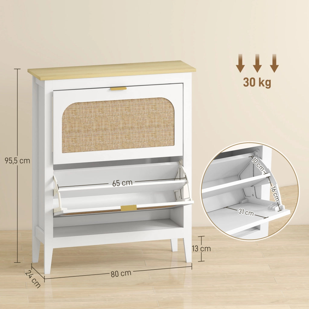 Mobile per Scarpe con 2 Ante in Rattan ¨C zephmum ¨C 80x24x95,5 cm Bianco