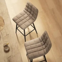 Set 2 Sgabelli da Cucina Stile Nordico in Tessuto Effetto Velluto e Metallo, 45x47x84 cm, Marrone