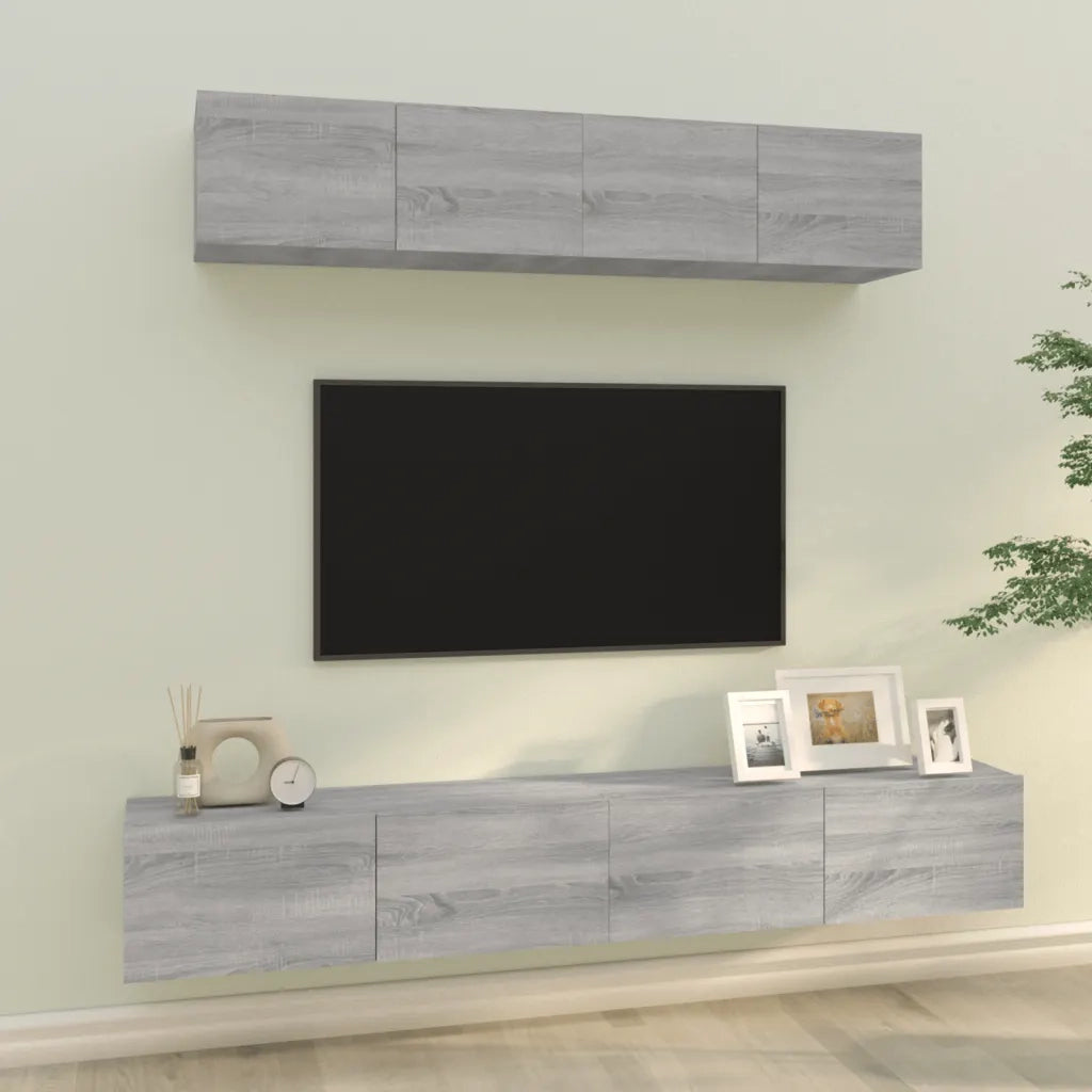 Set di Mobili Porta TV 4 pz-Set di 4 Credenza per TV Grigio Sonoma in Legno Multistrato 609094
