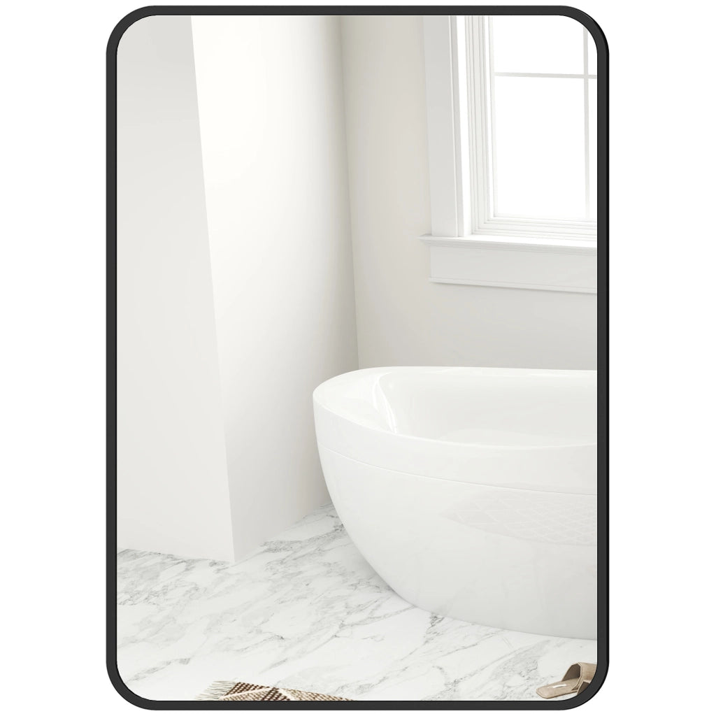 Specchio Bagno con Cornice in Metallo e Gancio, 50x2.5x70 cm, Nero