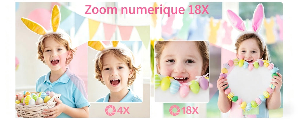 Fotocamera per bambini compatta 1080P schermo LCD 24" zoom 18X con scheda Micro SD 32G - Colore Rosa