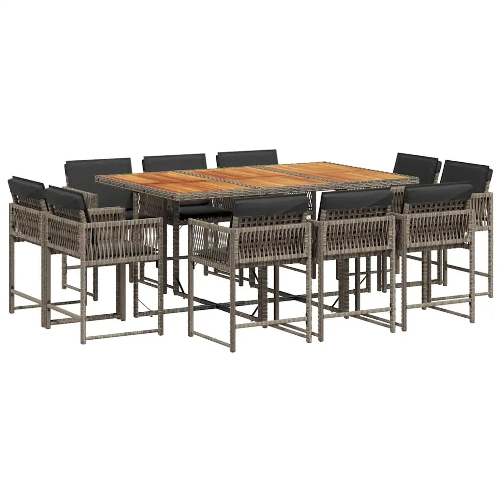 Set da Pranzo da Giardino 11pz con Cuscini in Polyrattan Grigio