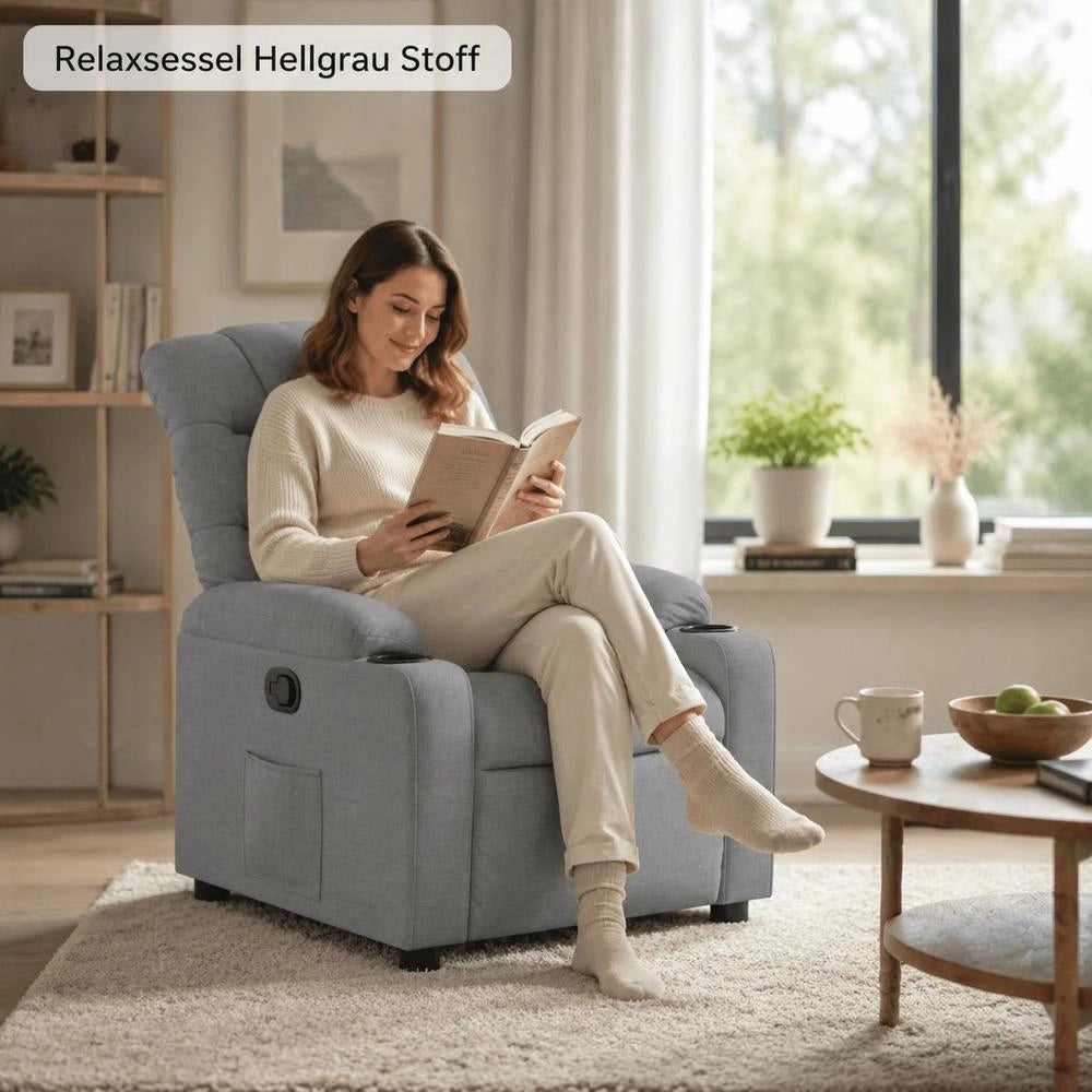 Reclining Armchair, Light Grey Fabric