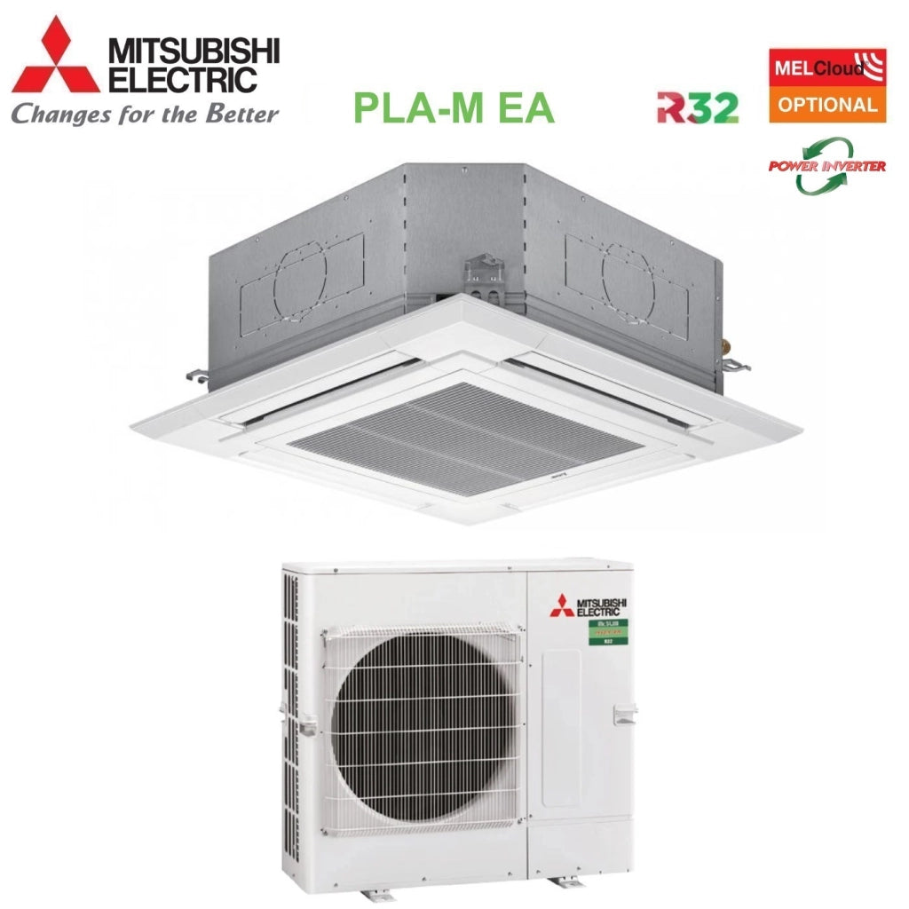 Climatizzatore Condizionatore Mitsubishi Electric Cassetta Power Inverter 90x90 a 4 Vie 24000 Btu PLA-M71EA + PUZ-ZM71VHA R-32 Wi-Fi Optional con Griglia Inclusa