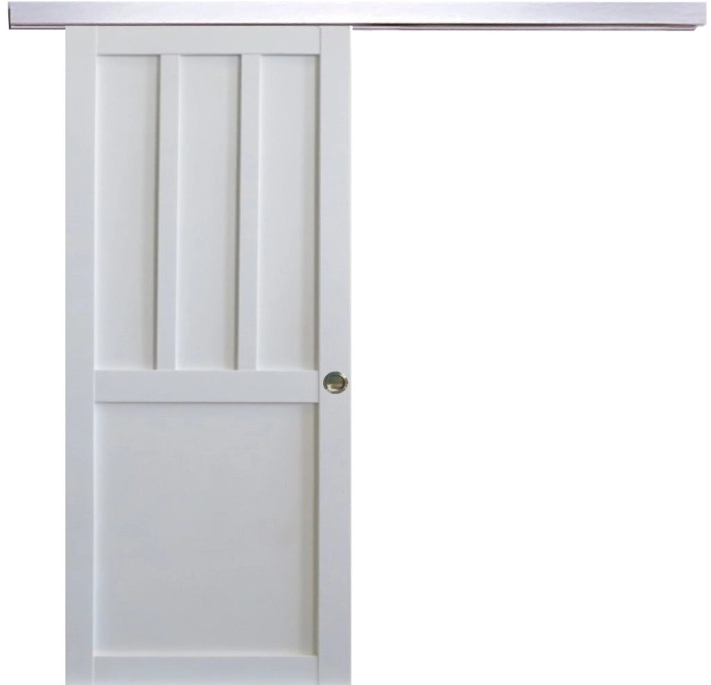Porta scorrevole Officina 2 pannelli bianchi, larghezza 73 +  Rail Alluminio  + 2 gusci installati