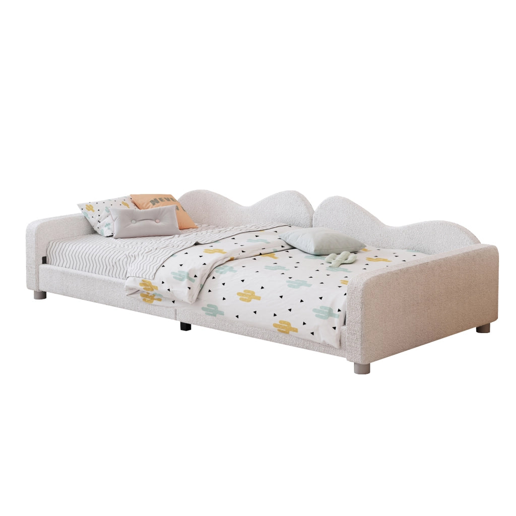 OKWISH Letto Bambino 90×200 cm, Letto Singolo con Schienale, Braccioli, Testiera e Pediera, senza Materasso, Bianco