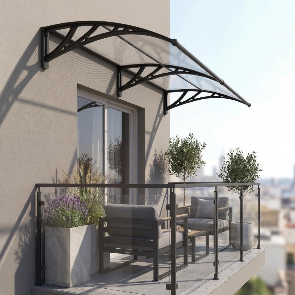 Pensilina per Ingresso Mellerud in Policarbonato 200 x 100 cm Trasparente / Nero [en.casa]