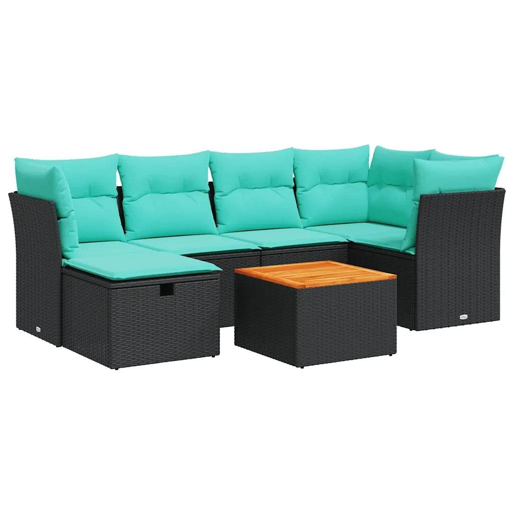 Set Divani da Giardino con Cuscini 7pz Nero Polyrattan 3325760