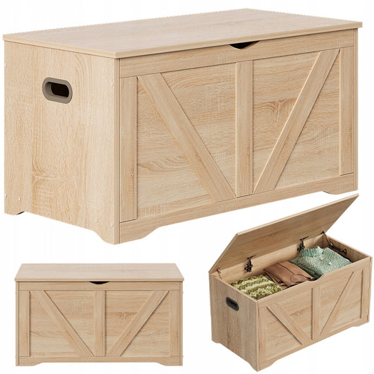 GRANDE CASSA DI LEGNO PER CONTENITORE MARRONE CHIARO BAULETTO PANCA LOFT 100 CM