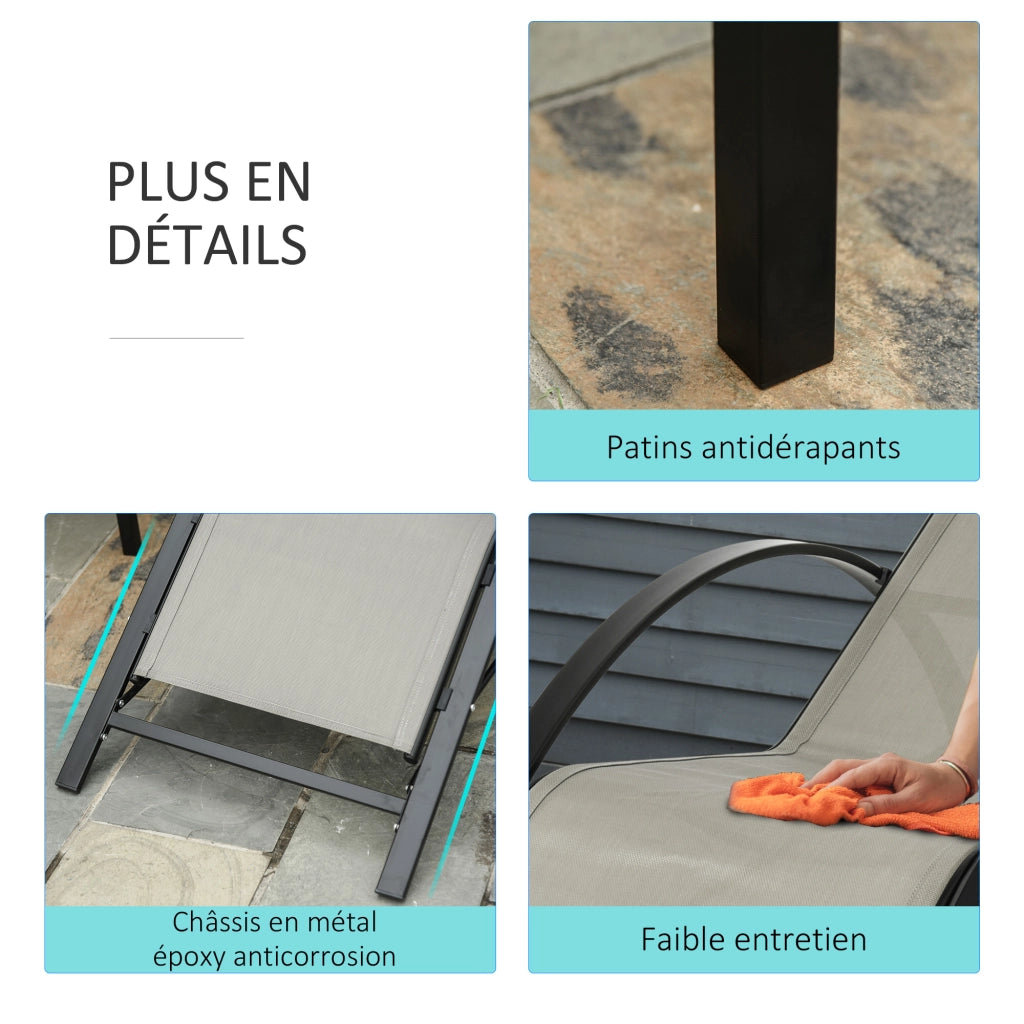 Lettini da giardino ¨C zephmum ¨C 2 pezzi, grigio, metallo, vetro temperato