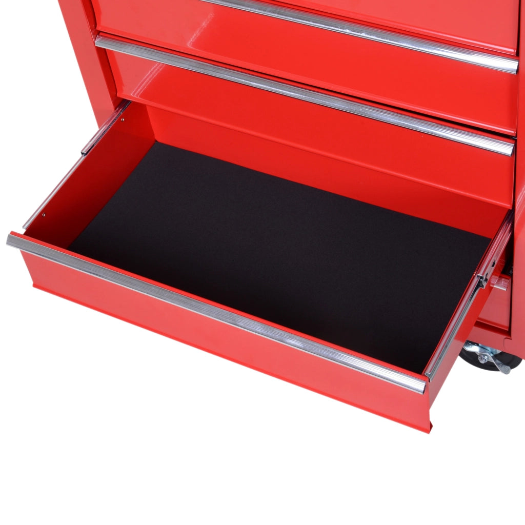 Carrello Portautensili 69x33x75 cm Rosso in Acciaio con 5 Cassetti, Serratura e 4 Ruote