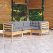 Set Divani da Giardino 4 pz con Cuscini Grigi Massello di Pino cod mxl 38686