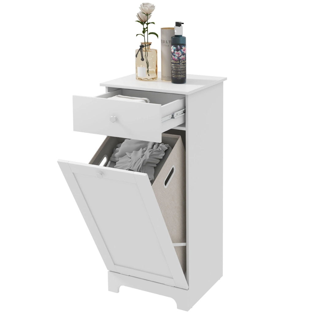 Mobile da bagno con cesto per il bucato e cassetto ¨C zephmum ¨C bianco 40x40x90.5 cm