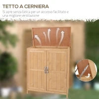 Casetta in Legno da Giardino con 2 Ante, Armadio da Esterno Porta Attrezzi da Giardino con Tetto Apribile, 74x43x88 cm