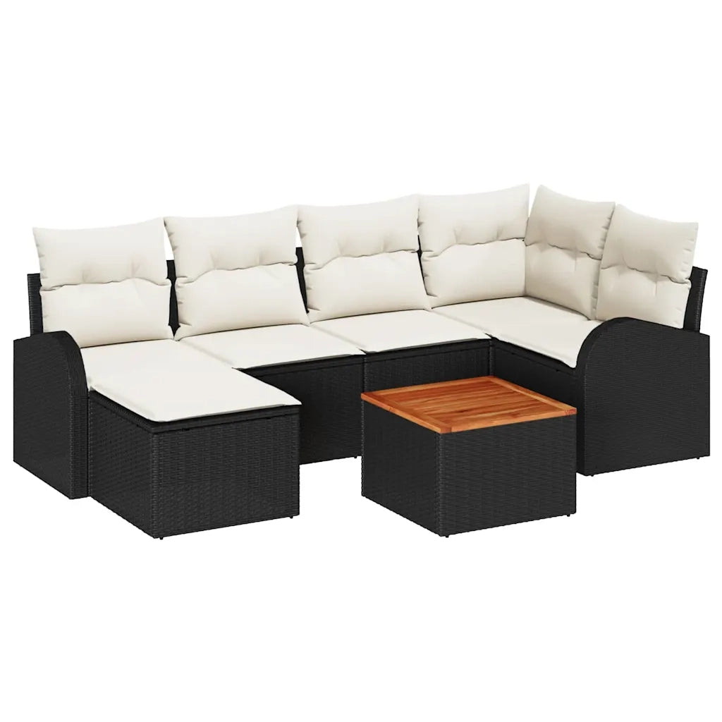 Set Divano da Giardino con cuscino 7 pcs Nero polyrattan 3347600