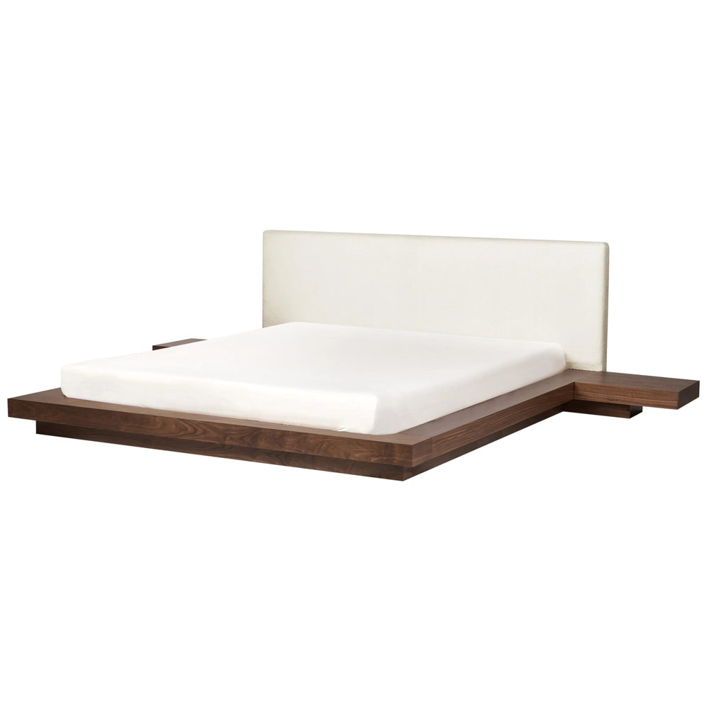 Letto ad acqua in stile giapponese marrone Testiera bouclè EU King Size 180 x 200 cm Camera da letto in legno
