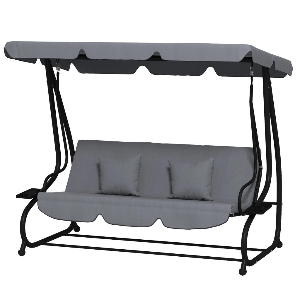 Dondolo da Giardino 3 Posti con Tetto Regolabile e Mensole ¨C Minimal ¨C Grigio Scuro Acciaio 200x120x164 cm