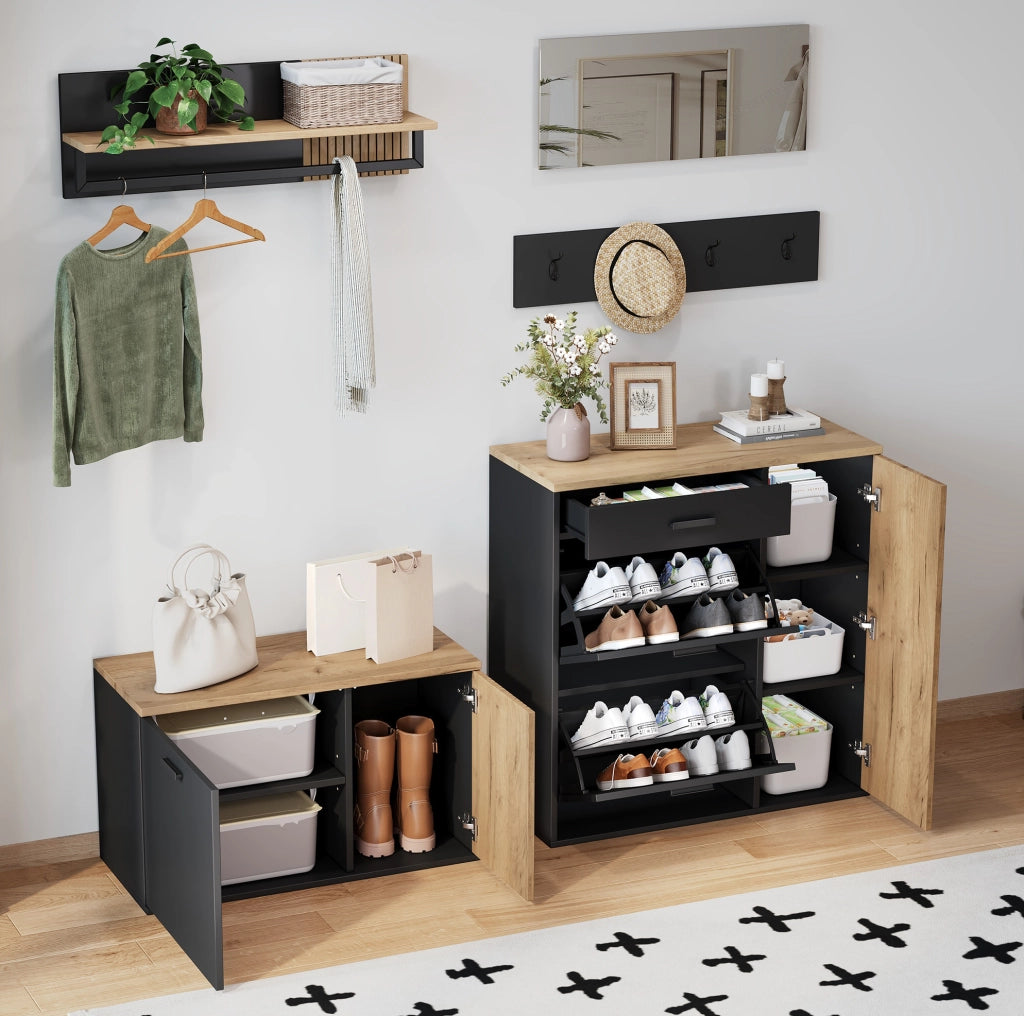 Set ingresso 5 pezzi con scarpiere, panca e specchio