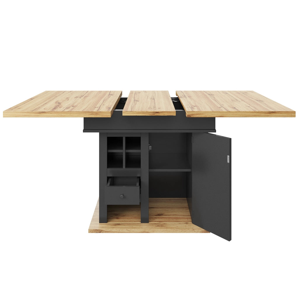Tavolo da pranzo allungabile con ripiani regolabili e ante magnetiche per cucina in MDF nero 110 × 80 × 75 cm