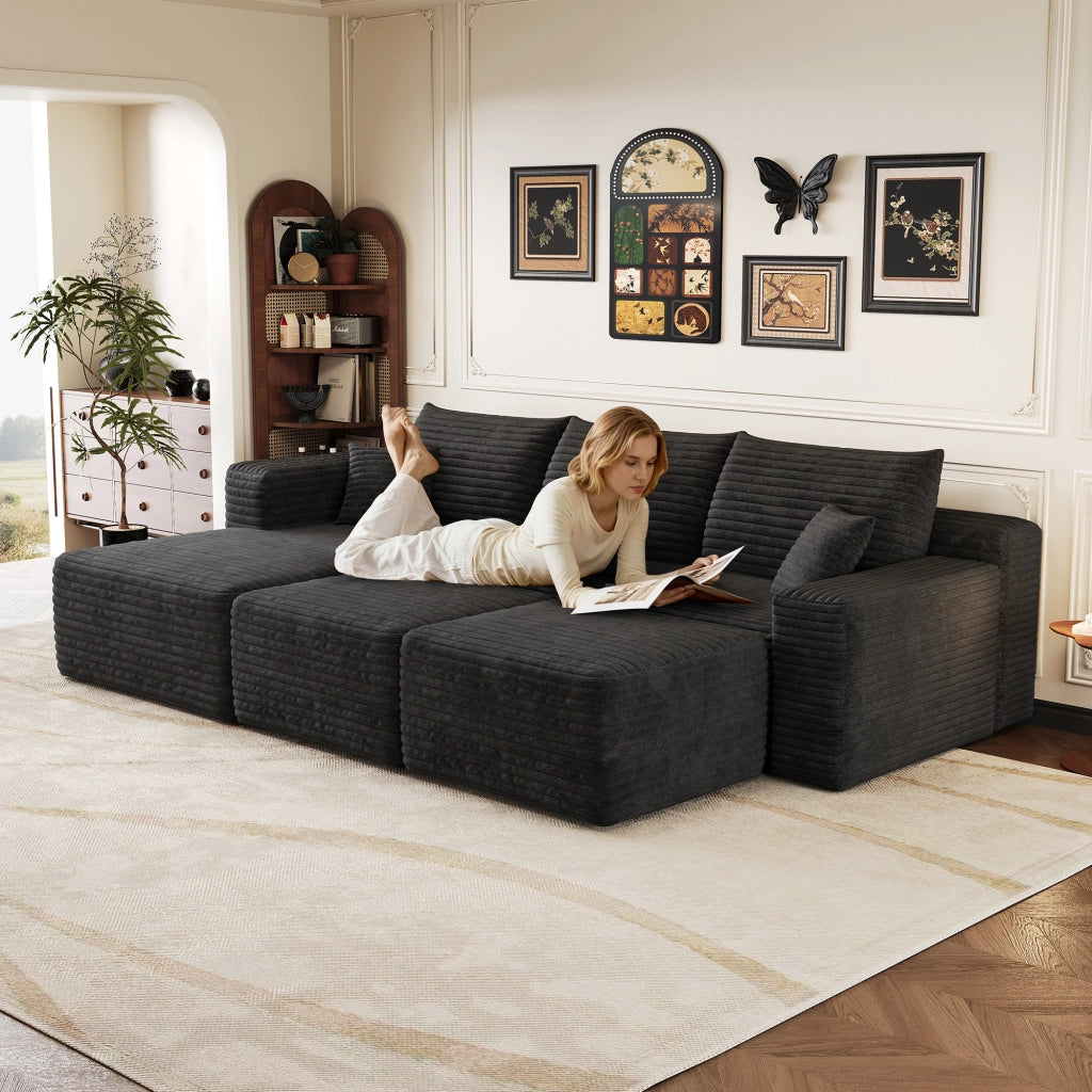 Divano angolare in tessuto con schiuma ad alta elasticità e senza montaggio, nero 241 × 151 × 58 cm