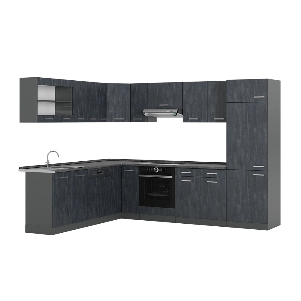 Cucina angolare completa R-Line Calce nera/Antracite 287 x 227 cm PL Antracite Vicco
