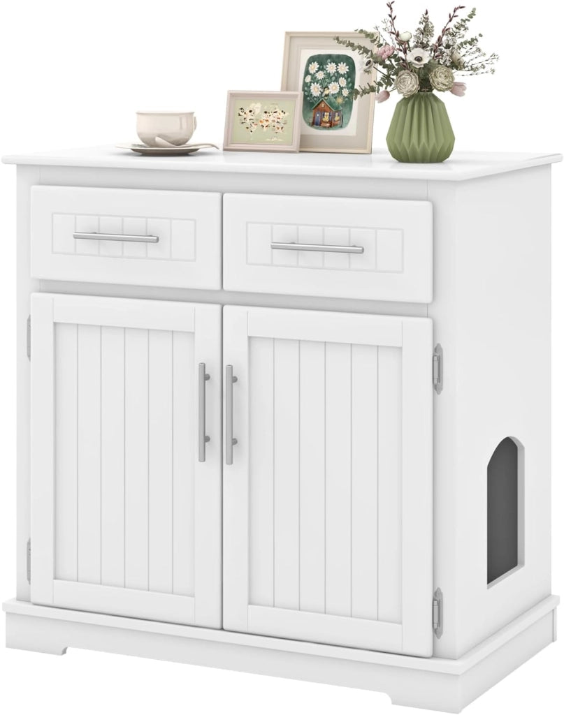 Armadietto per gatti, 3 in 1, con 2 ante e 2 cassetti, dispositivo anti-ribaltamento e ingresso laterale, per gatti, per interni, 80 x 45 x 80 cm