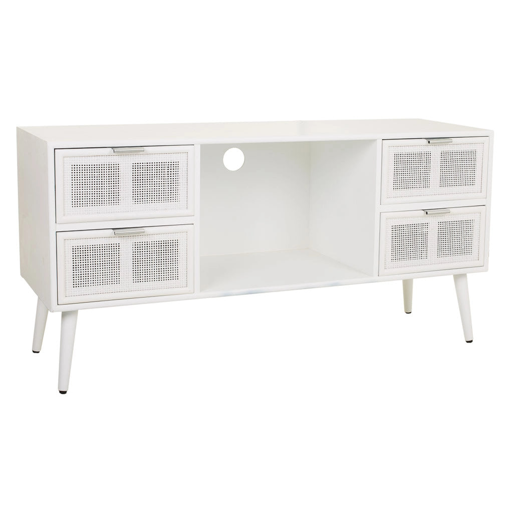 Mobile base in legno bianco e rete 120x42x60h