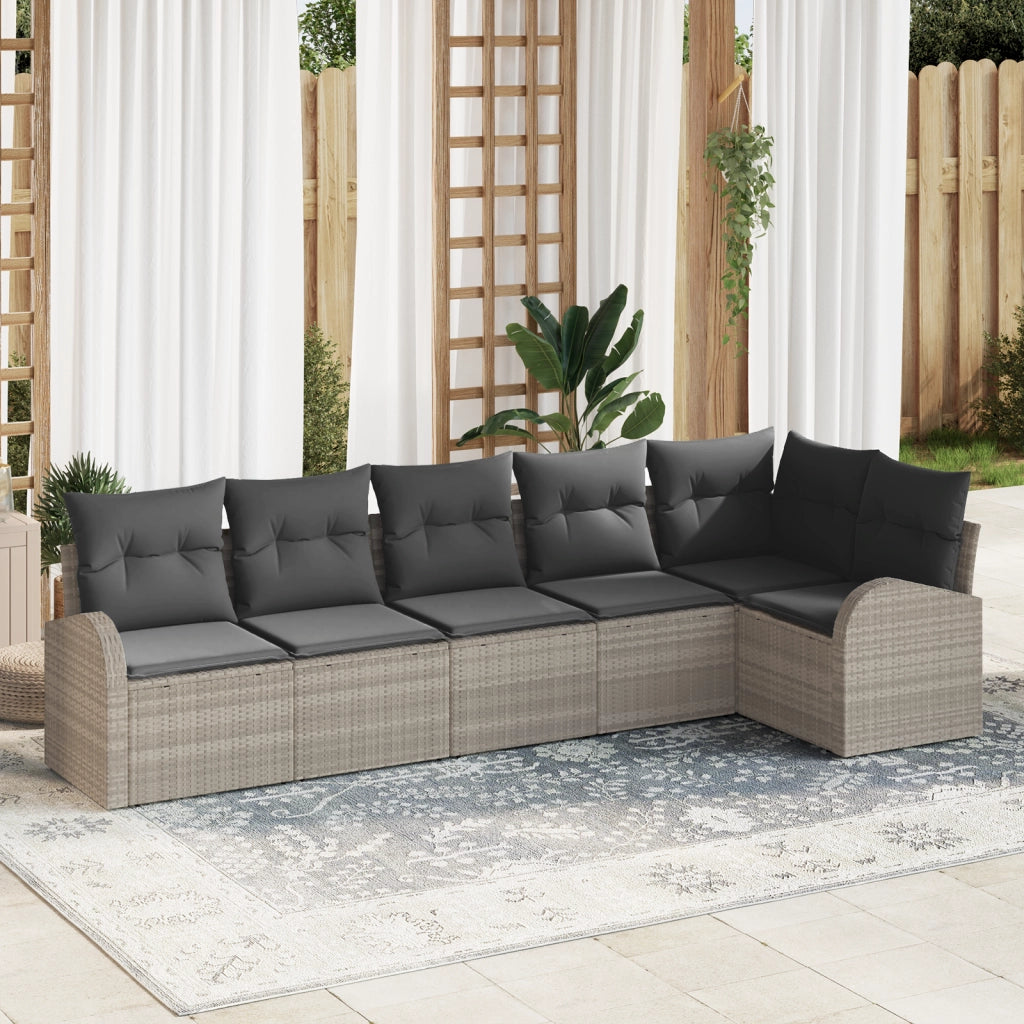 Set Divano da Giardino 6 Pezzi con Cuscini Grigio Chiaro Polyrattan