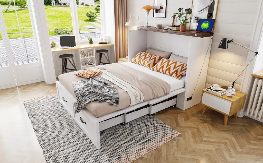 LETTO pieghevole estraibile 140x200 cm in legno e metallo bianco con presa UE