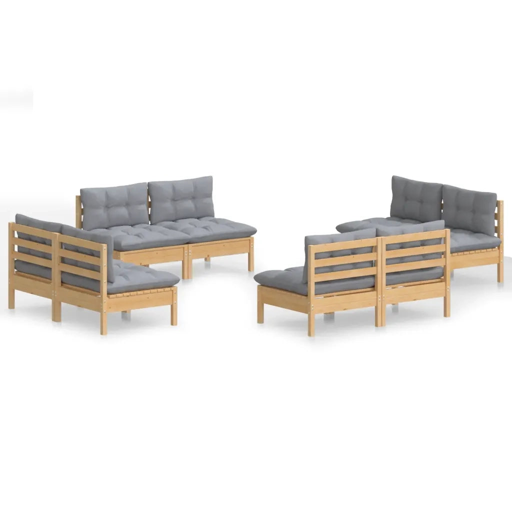 Set Divani da Giardino 8 pz con Cuscini Grigi Massello di Pino 3096039