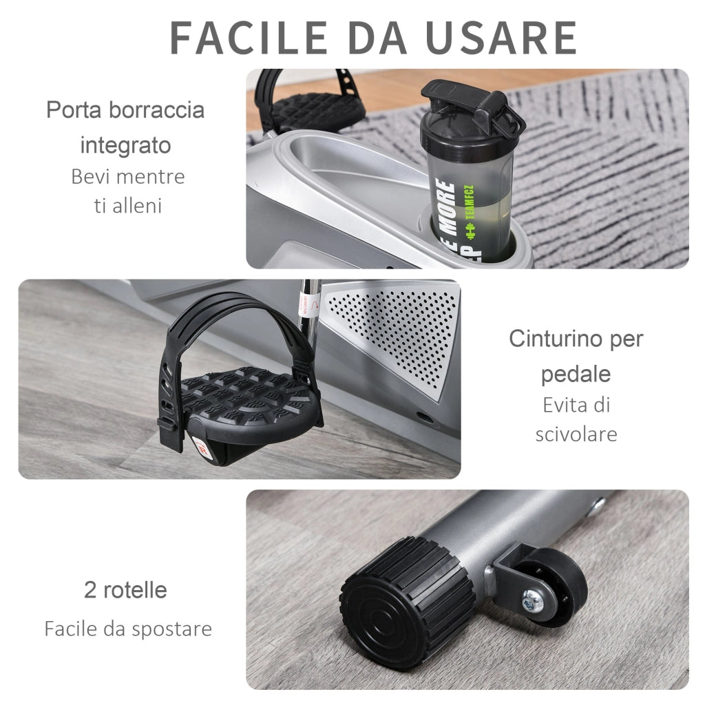 Cyclette Orizzontale 121,5-136x62,5x98 cm in Acciaio e ABS Grigia