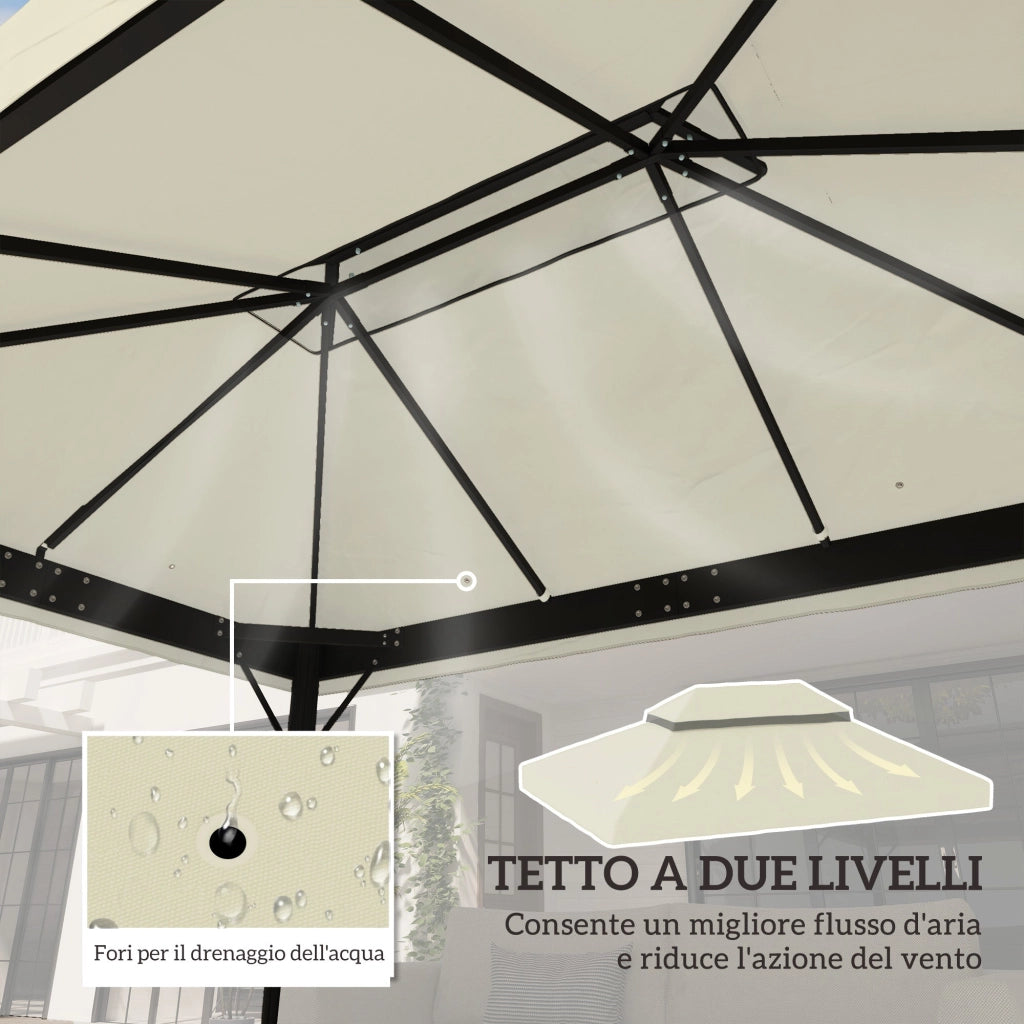 Copertura per Gazebo da Giardino 400x 300 cm a 2 Livelli in Tessuto Oxford 600D con Fori di Drenaggio Bianco Crema
