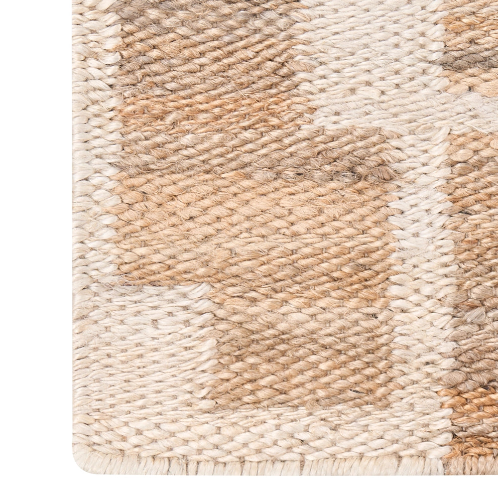 Tappeto Runner Beige Chiaro Iuta 80 x 300 cm con Motivo Rettangolare Tessuto Stile Rustico Soggiorno Camera Da Letto