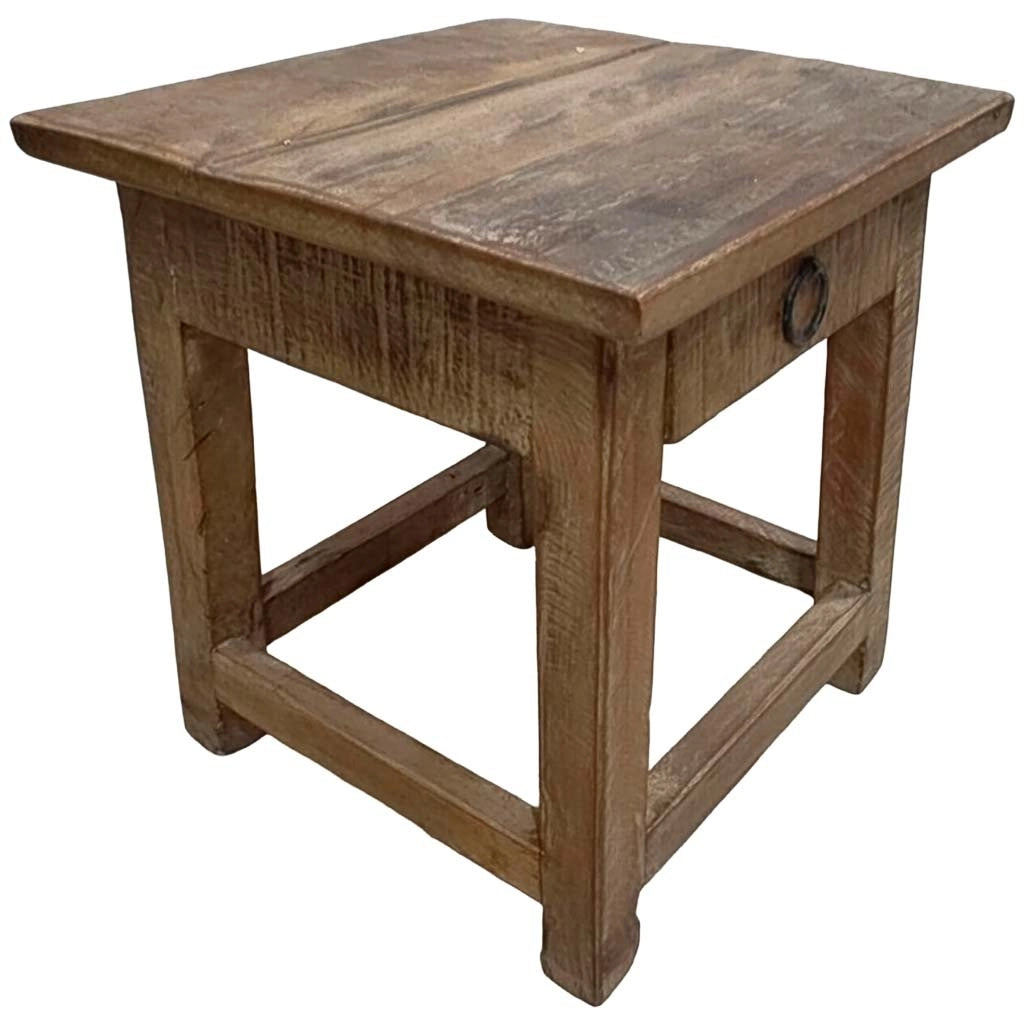Sgabello con cassetto in legno con finitura artigianale marrone 25x25x29 h cm