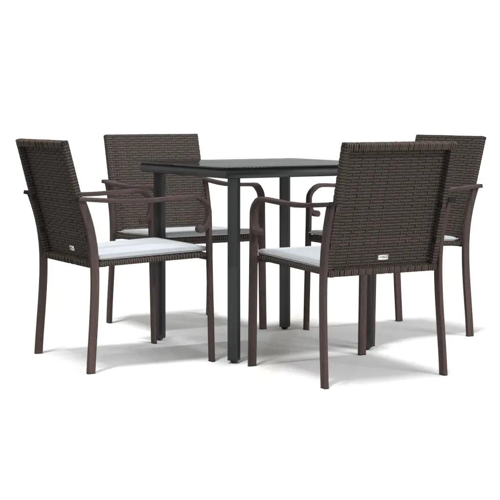 Set Pranzo da Giardino 5pz | Set Salotto da Giardino con Cuscini in Polyrattan e Acciaio