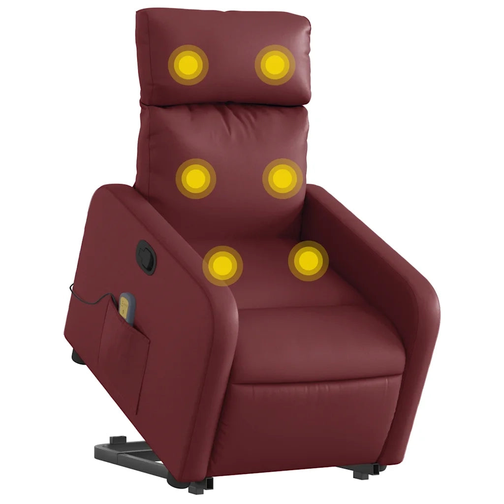 Divano Sedia-Poltrona Alzapersone Massaggi Reclinabile Rosso Vino Similpelle 763917