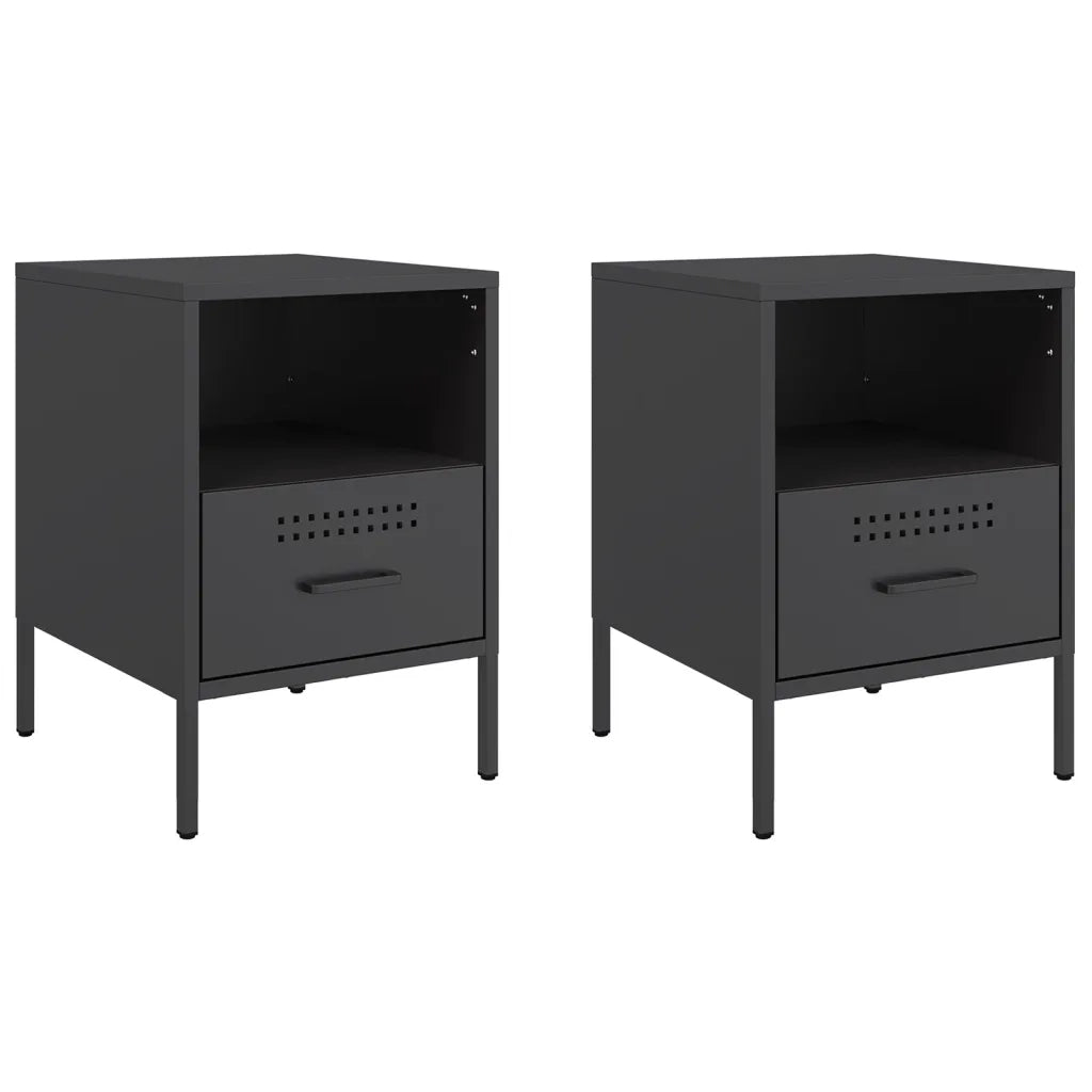 Set di 2 Comodini | Armadio da Notte | Mobiletto da notte Nero 36x39x50,5 cm in Acciaio